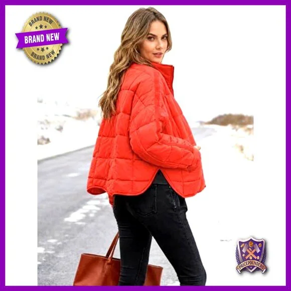 Quilted Puffer Jacket Lightweight Padded Coat Zip Up Chic Oversized Outerwear